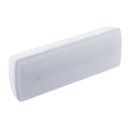 pLuminaria LED de emergencia fabricada con un cuerpo de policarbonato en blanco y un difusor del mismo material Cuenta con una 